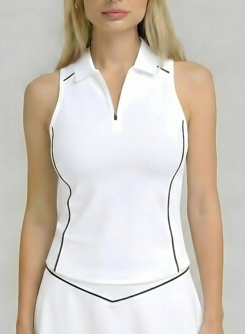 SVL Women's Padel & Tennis Top with Zipper – White – SVL - Image 1